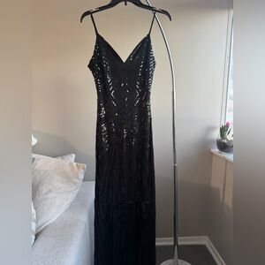 Black Sequin V-Neck Maxi Dress